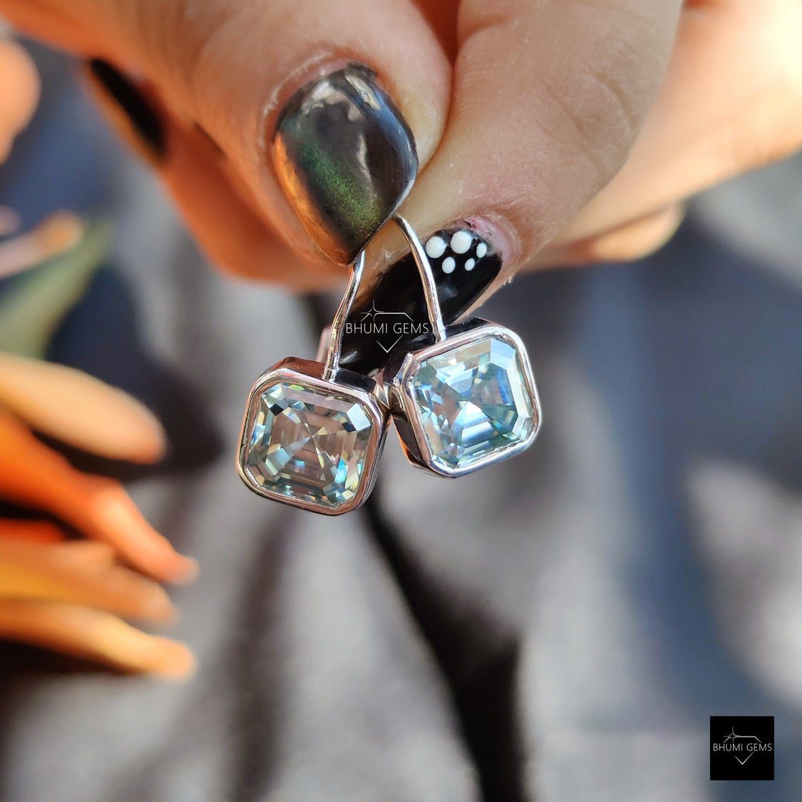 6TCW Asscher Blue Moissanite Earrings - view 5
