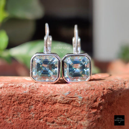 6TCW Asscher Blue Moissanite Earrings - view 2