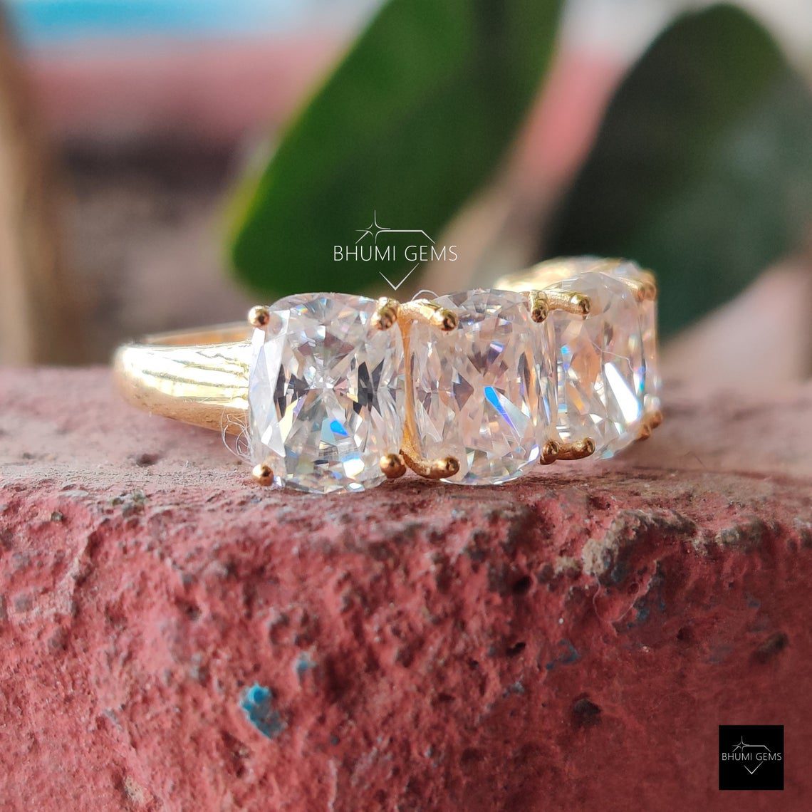 6 TCW Elongated Cushion Cut 5 Stone Wedding Band - view 3