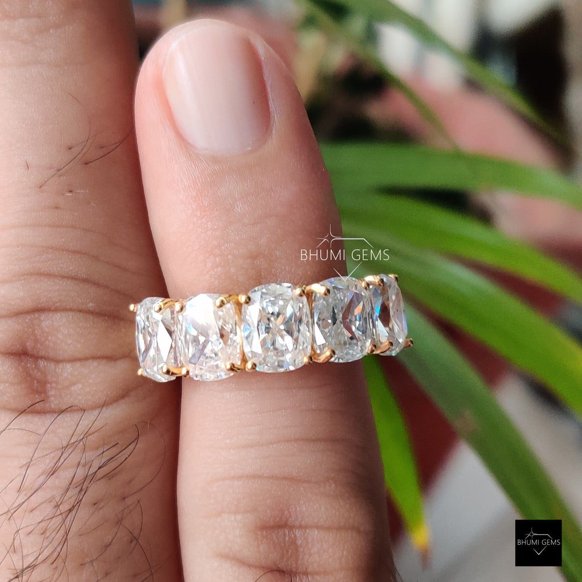 6 TCW Elongated Cushion Cut 5 Stone Wedding Band - view 4
