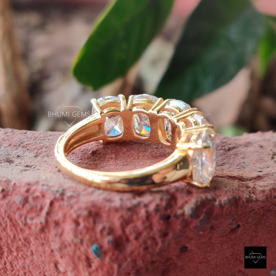 6 TCW Elongated Cushion Cut 5 Stone Wedding Band - view 5