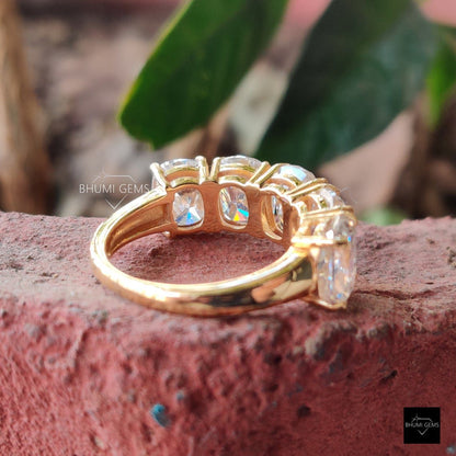 6 TCW Elongated Cushion Cut 5 Stone Wedding Band - view 5