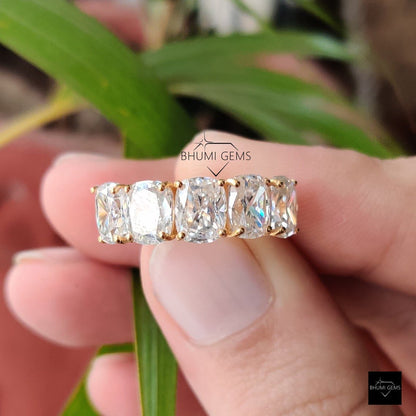 6 TCW Elongated Cushion Cut 5 Stone Wedding Band - view 2