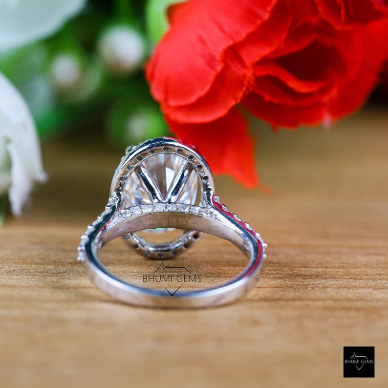 7 CT Oval Cut Halo Moissanite Engagement Ring - view 3