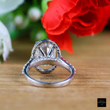 7 CT Oval Cut Halo Moissanite Engagement Ring - view 3
