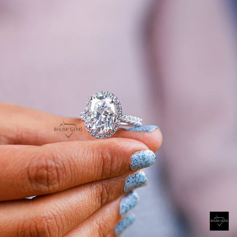 7 CT Oval Cut Halo Moissanite Engagement Ring - view 4