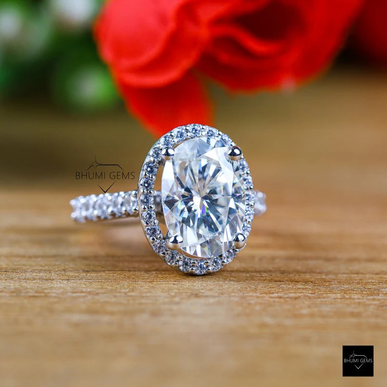7 CT Oval Halo Moissanite Engagement Ring