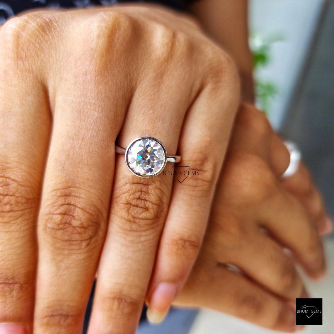 9 MM Old European Cut Bezel Set Moissanite Ring - view 3