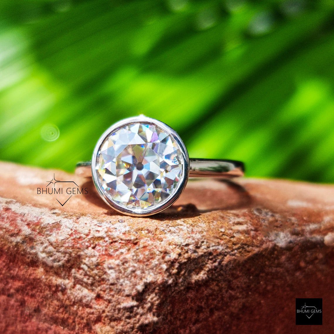 9 MM Old European Cut Bezel Set Moissanite Ring - view 5