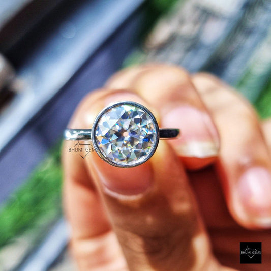 9 MM Old European Cut Bezel Set Moissanite Ring - view 2