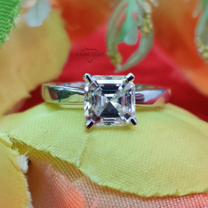 Asscher Colorless Solitaire Moissanite Ring