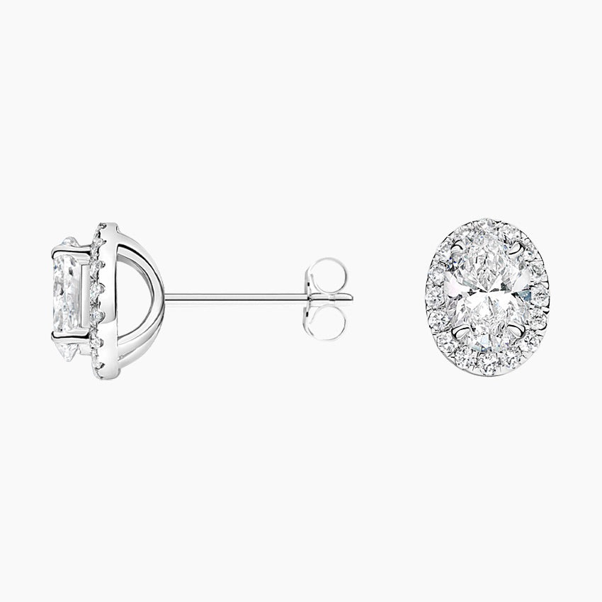 2 TCW Oval Cut Lab Grown Diamond Earring 4-Prong Halo Stud Diamond Earrings - view 3