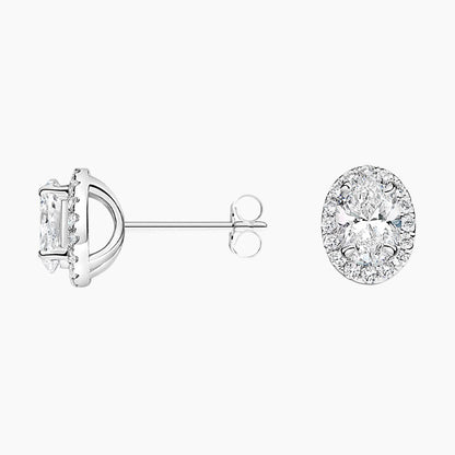 2 TCW Oval Cut Lab Grown Diamond Earring 4-Prong Halo Stud Diamond Earrings - view 3