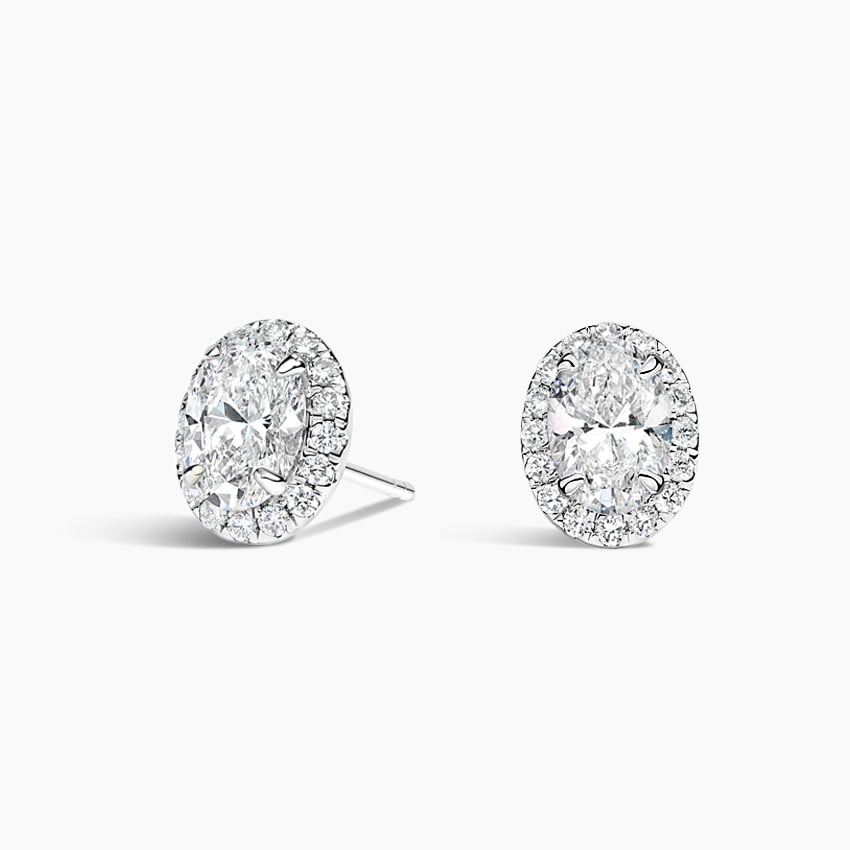 2 TCW Oval Cut Lab Grown Diamond Earring 4-Prong Halo Stud Diamond Earrings - view 2