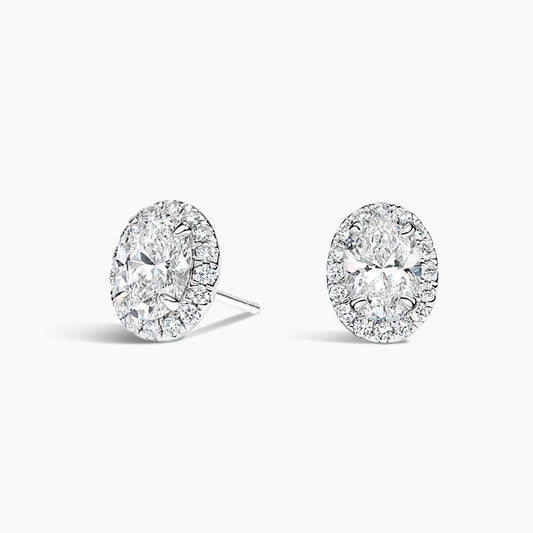 2 TCW Oval Cut Lab Grown Diamond Earring 4-Prong Halo Stud Diamond Earrings - view 2