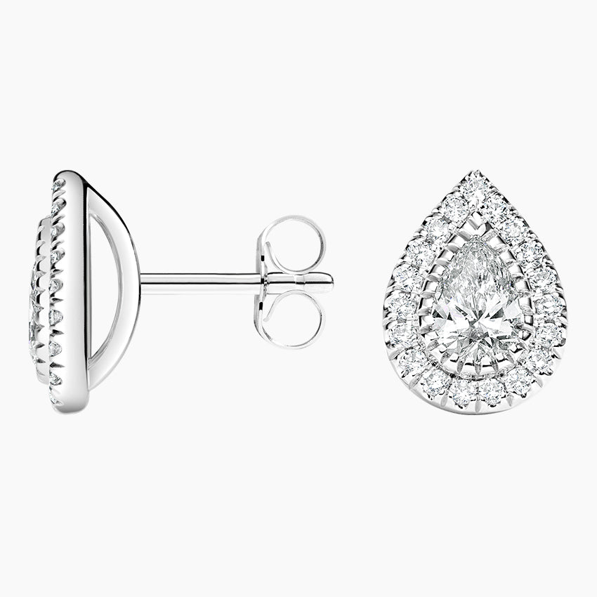 1.5 TCW Pear Cut Lab Grown Diamond Earring Bezel Halo Stud Diamond Earring - view 2