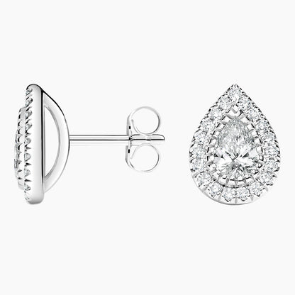 1.5 TCW Pear Cut Lab Grown Diamond Earring Bezel Halo Stud Diamond Earring - view 2