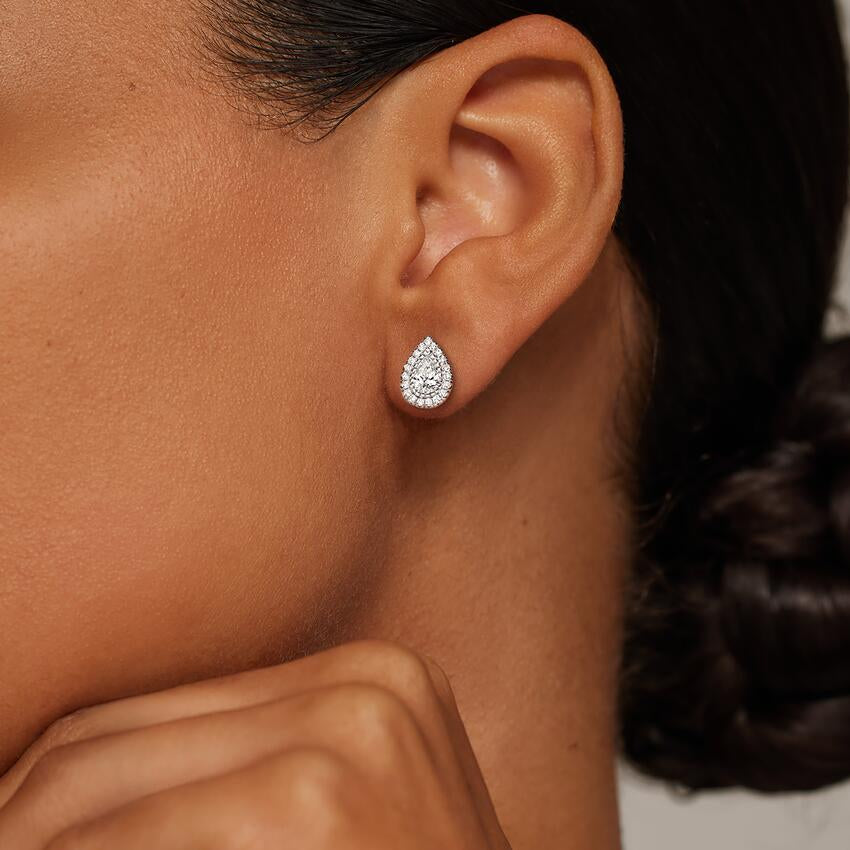 1.5 TCW Pear Cut Lab Grown Diamond Earring Bezel Halo Stud Diamond Earring - view 3