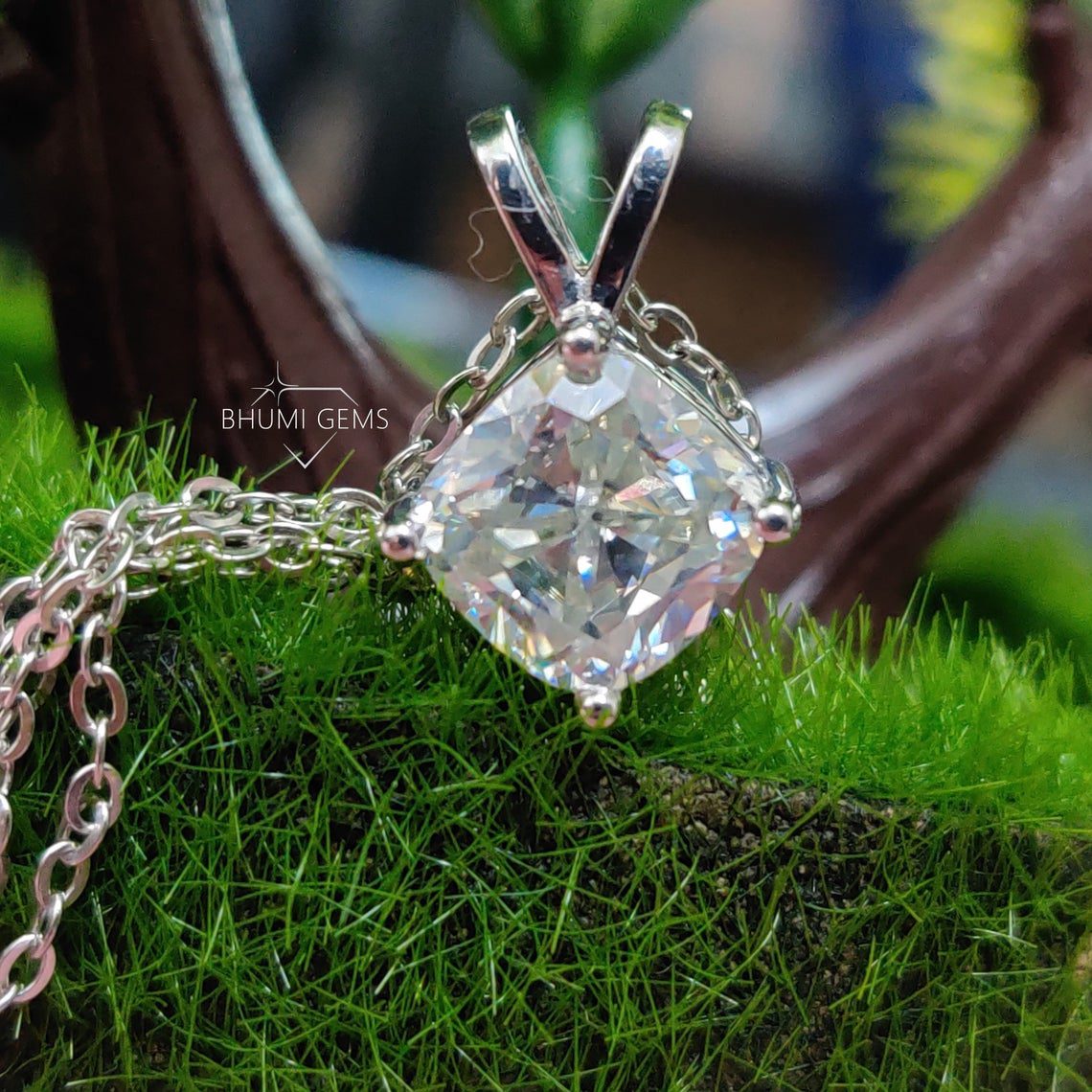 4CT Cushion Cut Colorless Moissanite Necklace Pendant - view 3