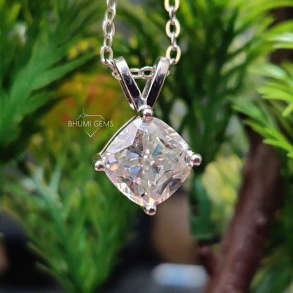 4CT Cushion Cut Moissanite Pendant Necklace | Bhumi Gems