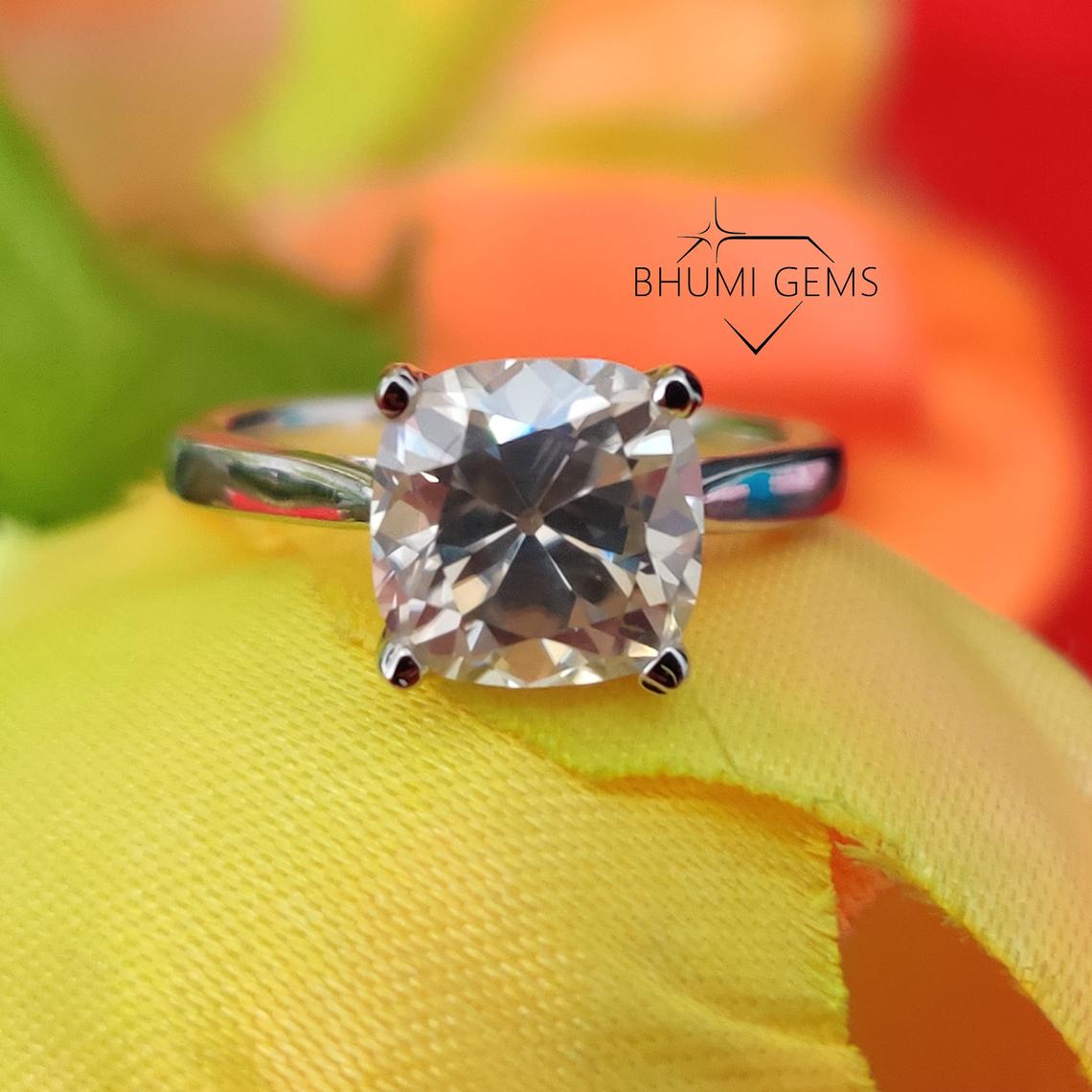 Cushion moissanite solitaire ring for her