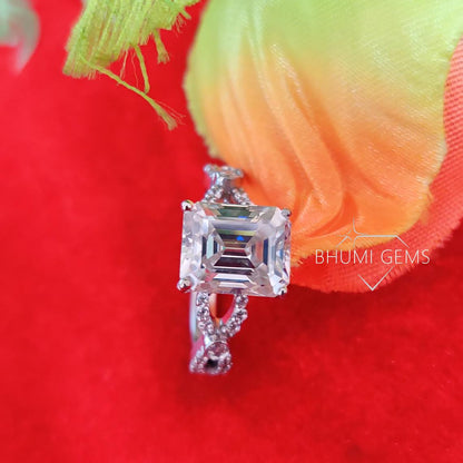 Emerald Anniversery Moissanite Engagement Ring