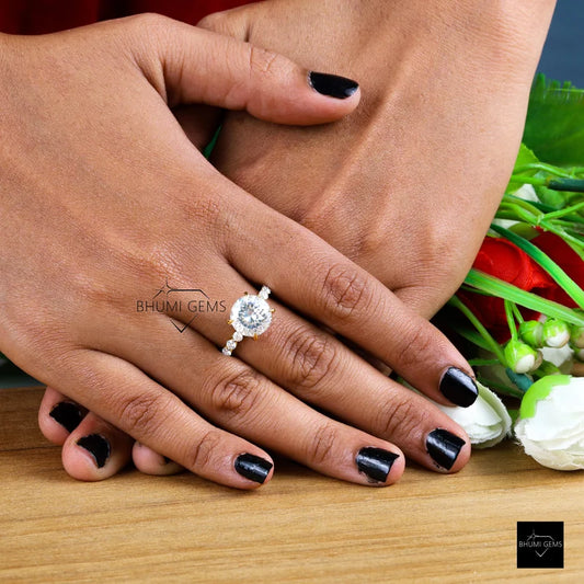 Portuguese Cut Moissanite Engagement Ring