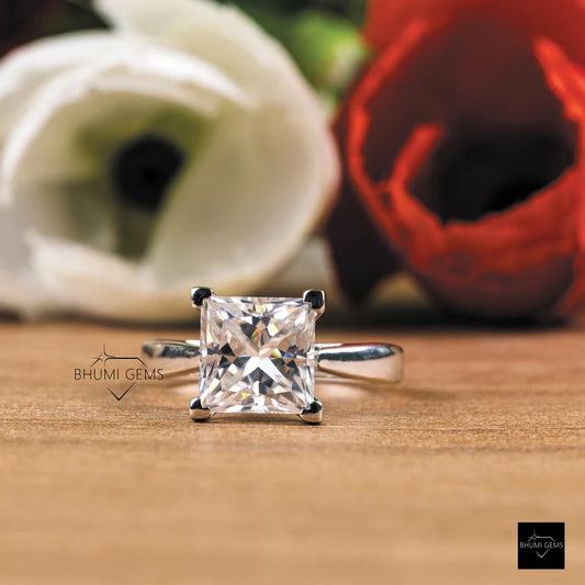 Princess Solitaire Moissanite Engagement Ring