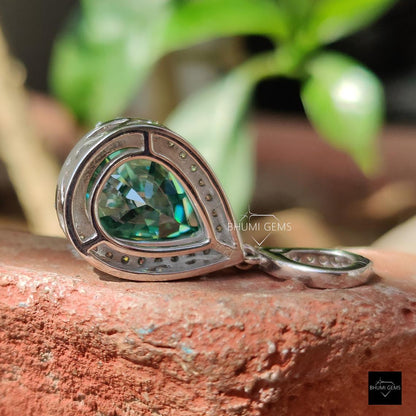 Antique 5.39 TCW Green Pear Cut Moissanite Pendant - view 3