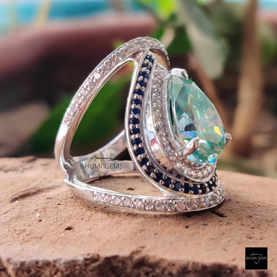 Antique Designer Egyptian Style Art Deco Moissanite Ring - view 2