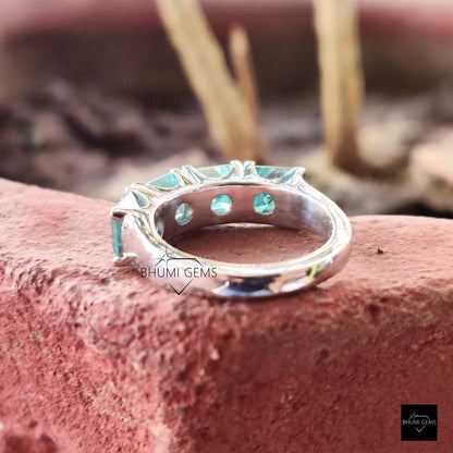 Blue 4 Stone Asccher Moissanite Band Engagement Wedding Ring - view 5