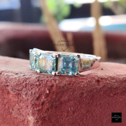 Blue 4 Stone Asccher Moissanite Band Engagement Wedding Ring - view 4