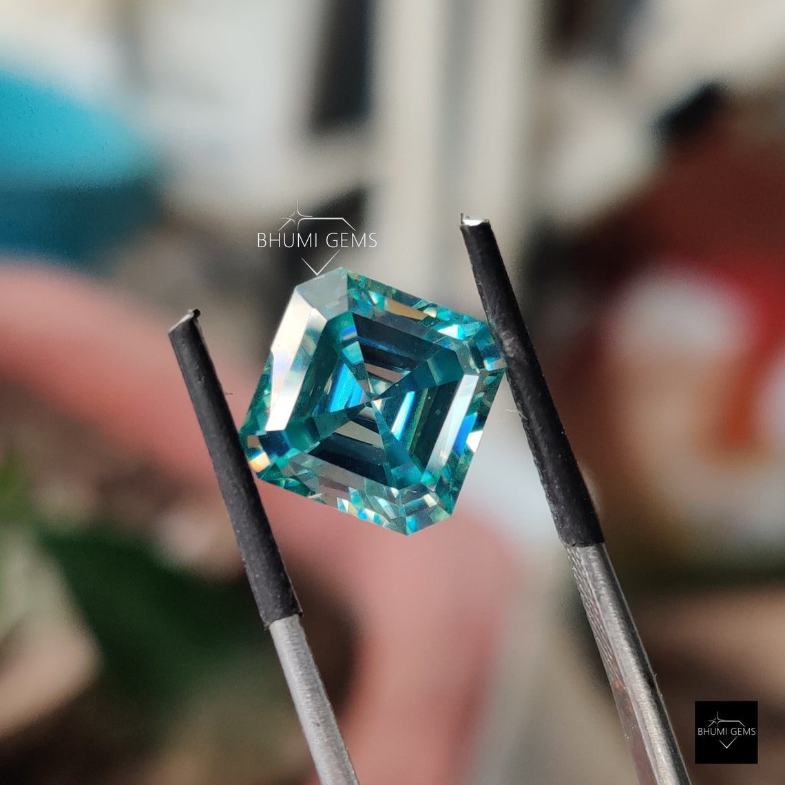 Blue Asscher Loose Moissanite Diamond Gemstone Engagement Moissanite Ring - view 3