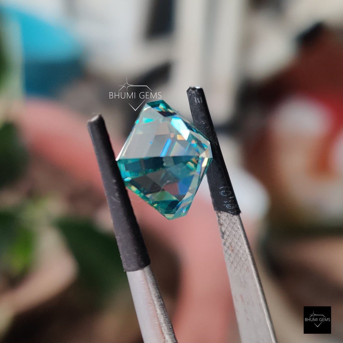 Blue Asscher Loose Moissanite Diamond Gemstone Engagement Moissanite Ring - view 2