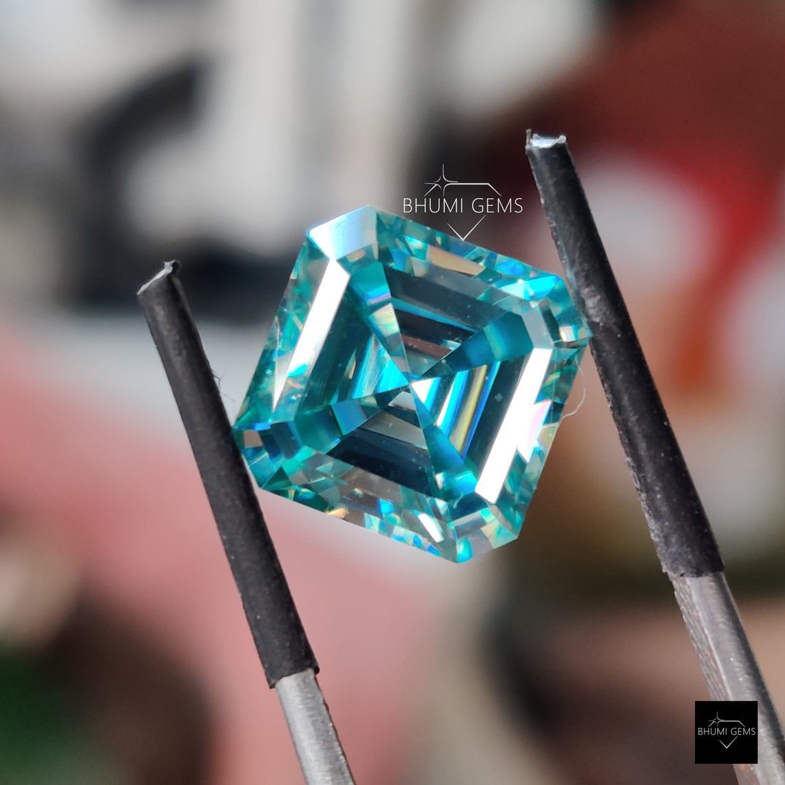 Blue Asscher Loose Moissanite Diamond Gemstone | Bhumi Gems