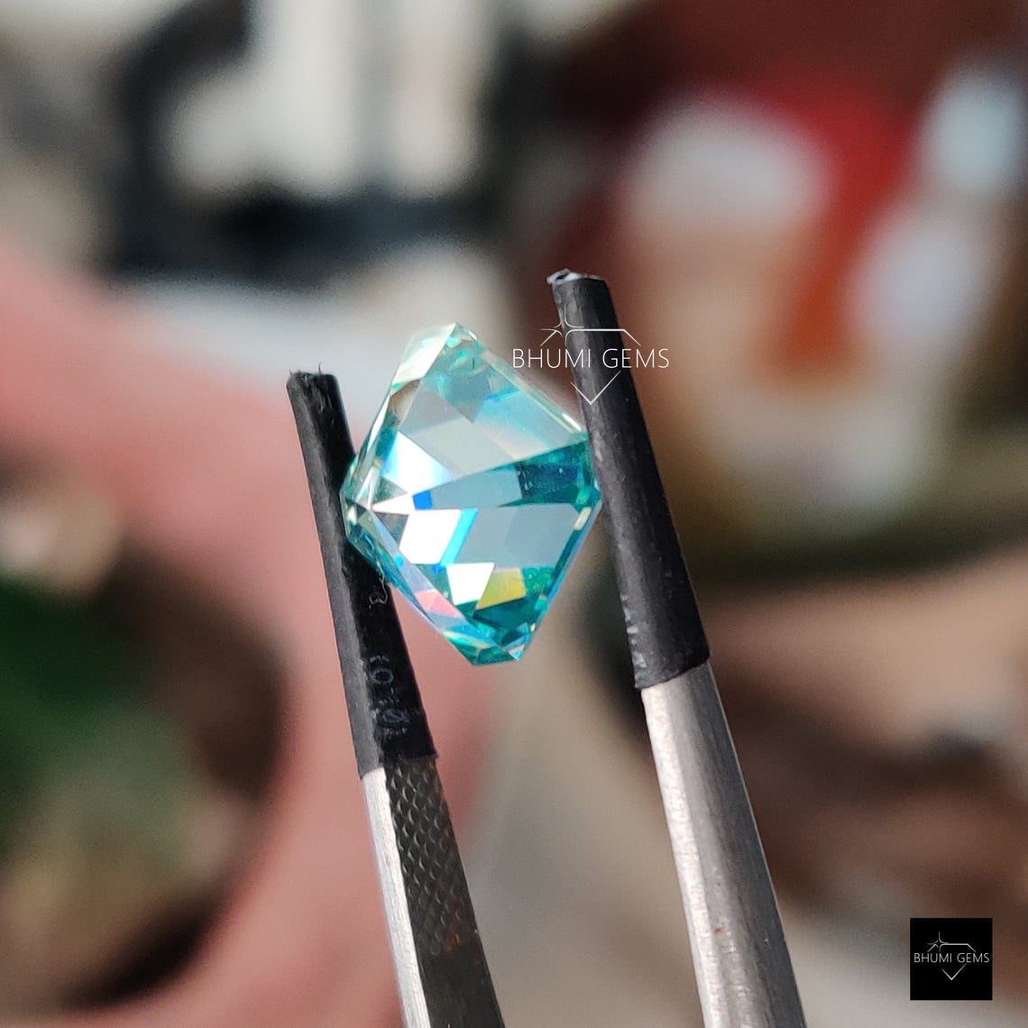 Blue Asscher Loose Moissanite Diamond Gemstone Engagement Moissanite Ring - view 5