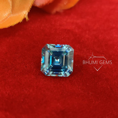 Blue Asscher Loose Moissanite Diamond Gemstone For Engagement, Wedding, Anniversary, Bridal Making Ring, Earring, Pandant By Bhumi Gems