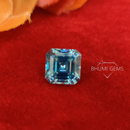Blue Asscher Loose Moissanite Diamond Gemstone For Engagement, Wedding, Anniversary, Bridal Making Ring, Earring, Pandant By Bhumi Gems