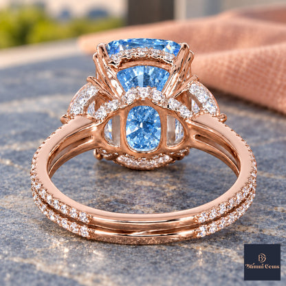 Blue Elongated Cushion Cut Lab Grown Diamond Engagement Ring - Half Moon Split Shank in rose gold, gallery view