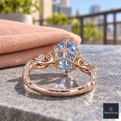 Blue Marquise Cut Lab Grown Diamond Engagement Ring - Vintage Scroll in rose gold, gallery view
