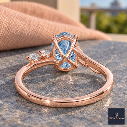 Blue Oval Cut Lab Grown Diamond Engagement Ring - Leaf Bypass in rose gold, gallery view