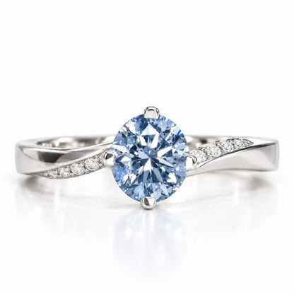 Blue Oval Cut Lab Grown Diamond Engagement Ring - Pave Twist Bypass in white gold, front view
