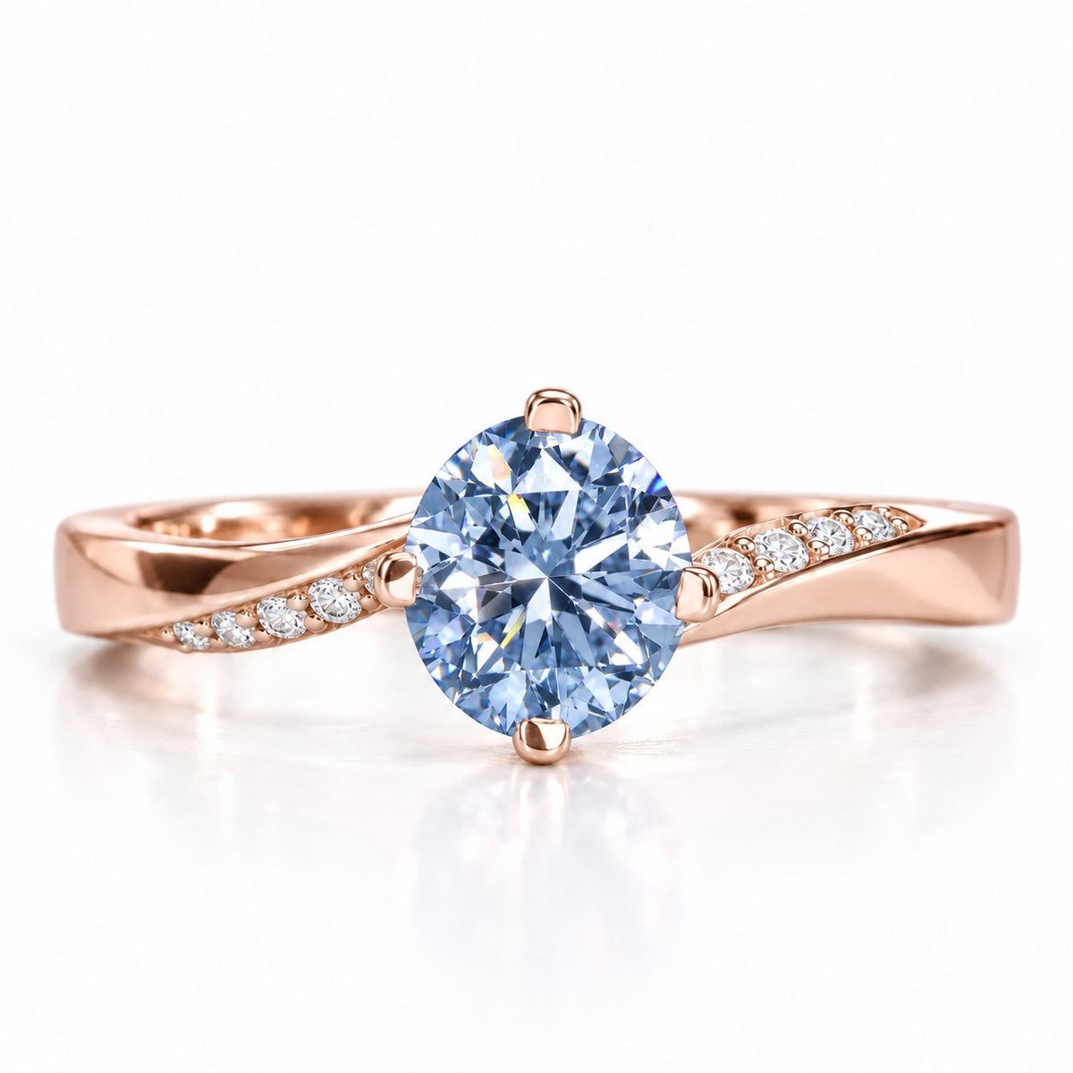 Blue Oval Cut Lab Grown Diamond Engagement Ring - Pave Twist Bypass in rose gold, front view