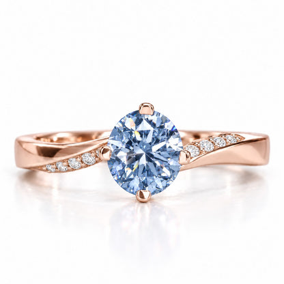 Blue Oval Cut Lab Grown Diamond Engagement Ring - Pave Twist Bypass in rose gold, front view