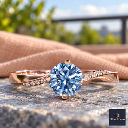 Blue Oval Cut Lab Grown Diamond Engagement Ring - Pave Twist Bypass in rose gold, close-up