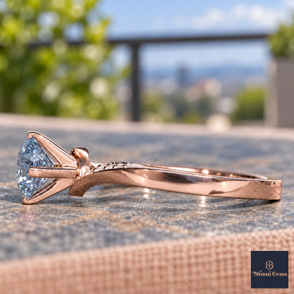 Blue Oval Cut Lab Grown Diamond Engagement Ring - Pave Twist Bypass in rose gold, side view