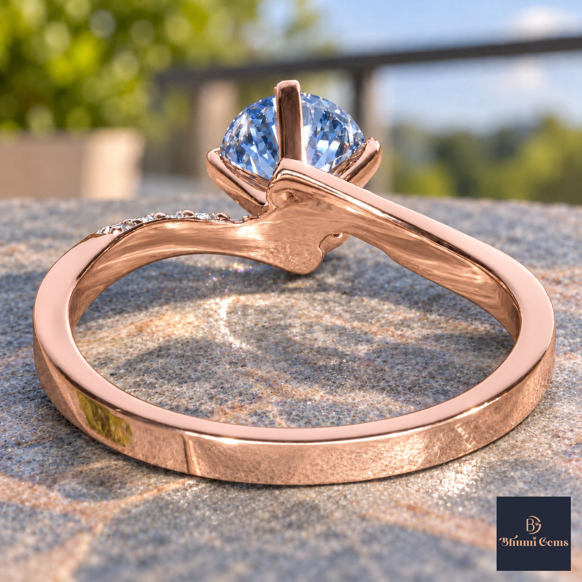 Blue Oval Cut Lab Grown Diamond Engagement Ring - Pave Twist Bypass in rose gold, gallery view