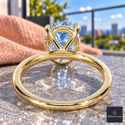 Blue Oval Cut Lab Grown Diamond Engagement Ring - Six Prong Solitaire in yellow gold, gallery view