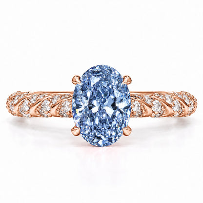 Blue Oval Cut Lab Grown Diamond Engagement Ring - Twisted Rope Band in rose gold, front view