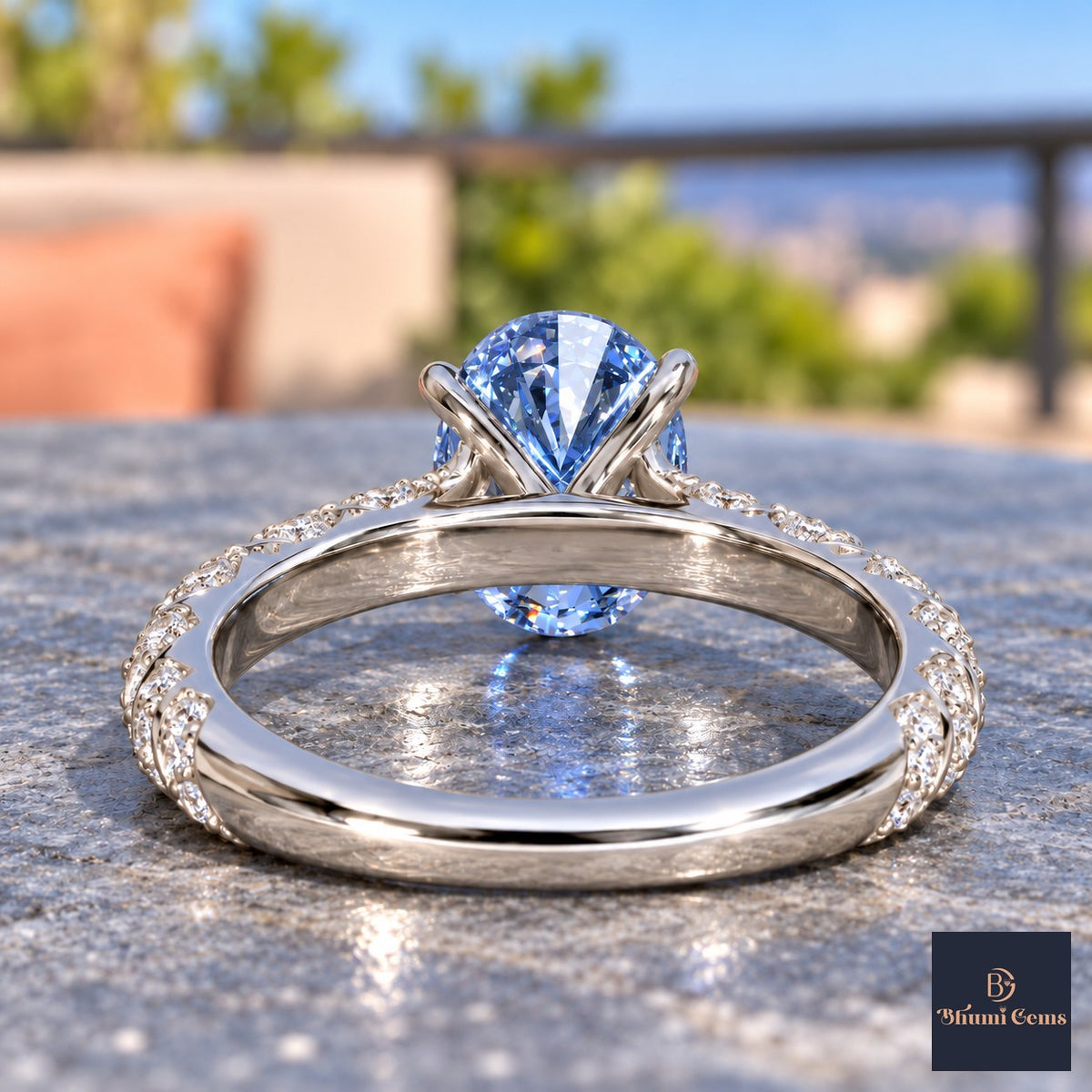 Blue Oval Cut Lab Grown Diamond Engagement Ring - Twisted Rope Band in white gold, gallery view
